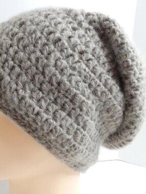 Light Brown Alpaca Slouch OS Beanie 13" Long Cap Roll Up Hat Handmade Crochet Wa